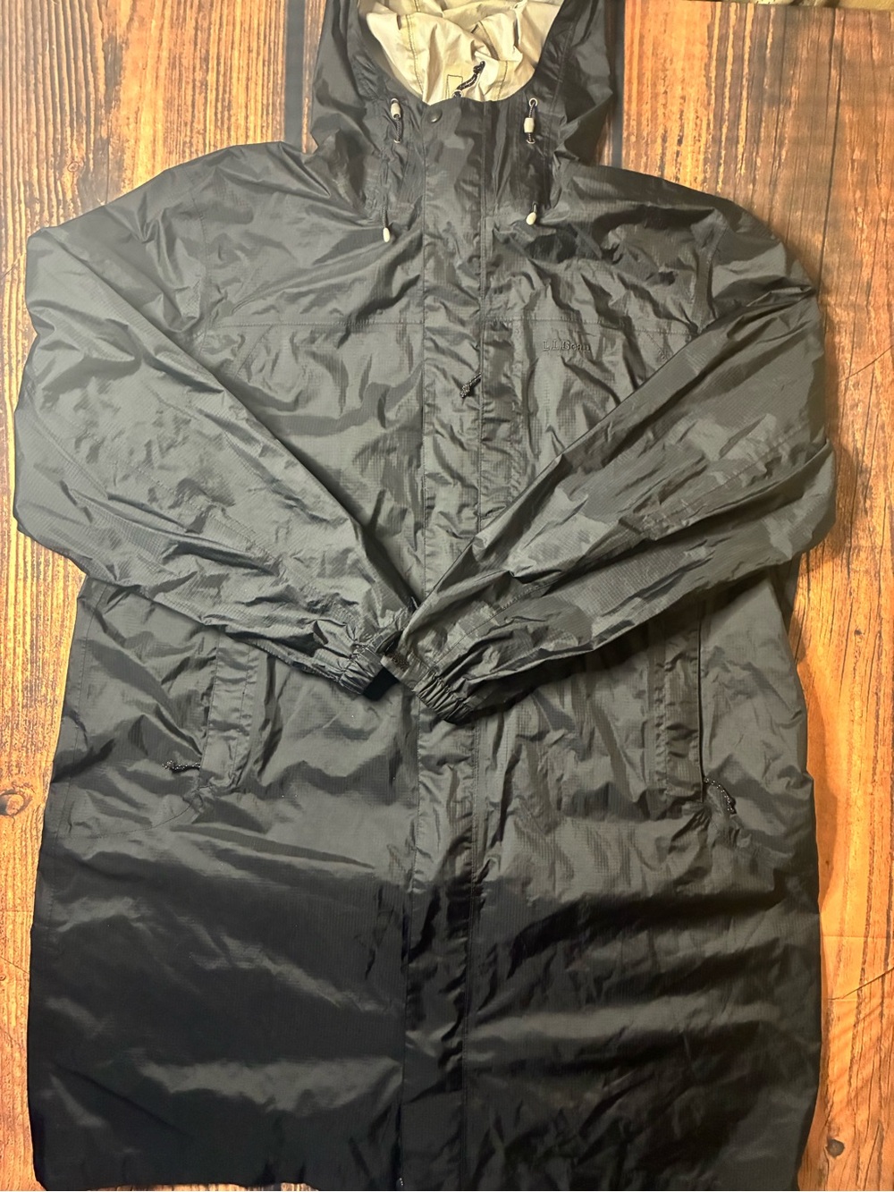 L.L. Bean Black Hooded Raincoat - Full-Length Water-Resistant Shell